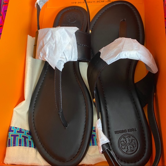 New Tory Burch Everly Leather Sandals Black - Picture 6 of 9